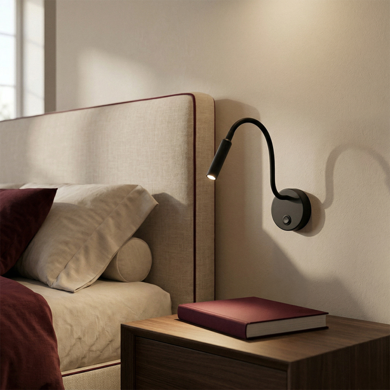 Moderní lampa u postele černá, Fiona, s vypínačem