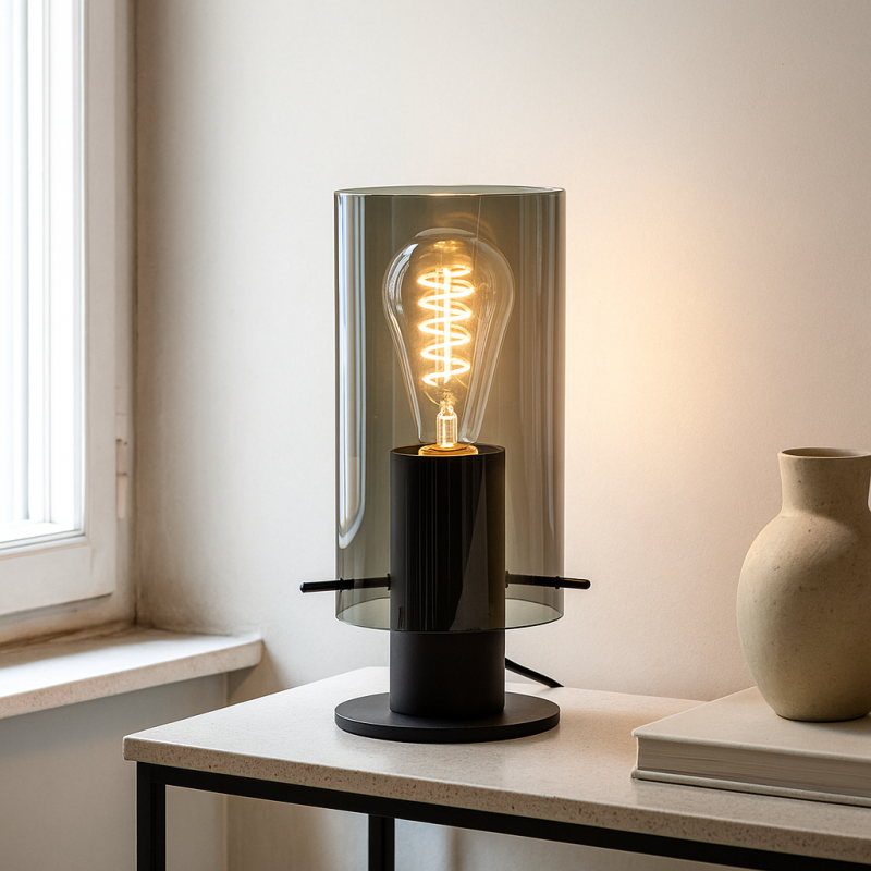 Designová stolní lampa šedá, Dilaram, s vypínačem Designová stolní lampa šedá, Dilaram, s vypínačem