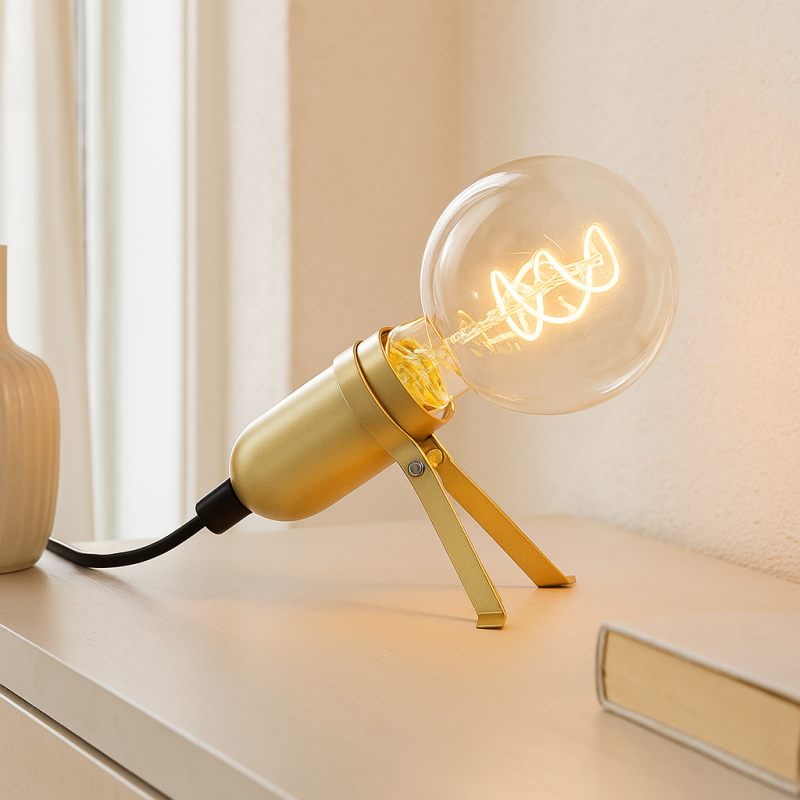 Kovová stolní lampa zlatá, Gidon, s vypínačem