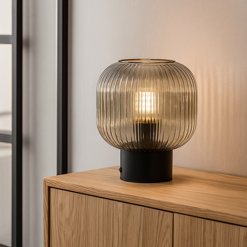 Retro stolní lampa šedá, Charlois, s vypínačem