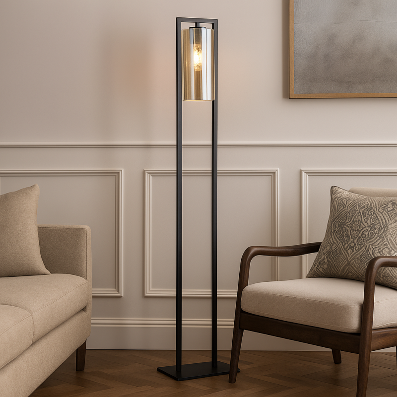 Industriální stojací lampa černá, Tonia, s vypínačem