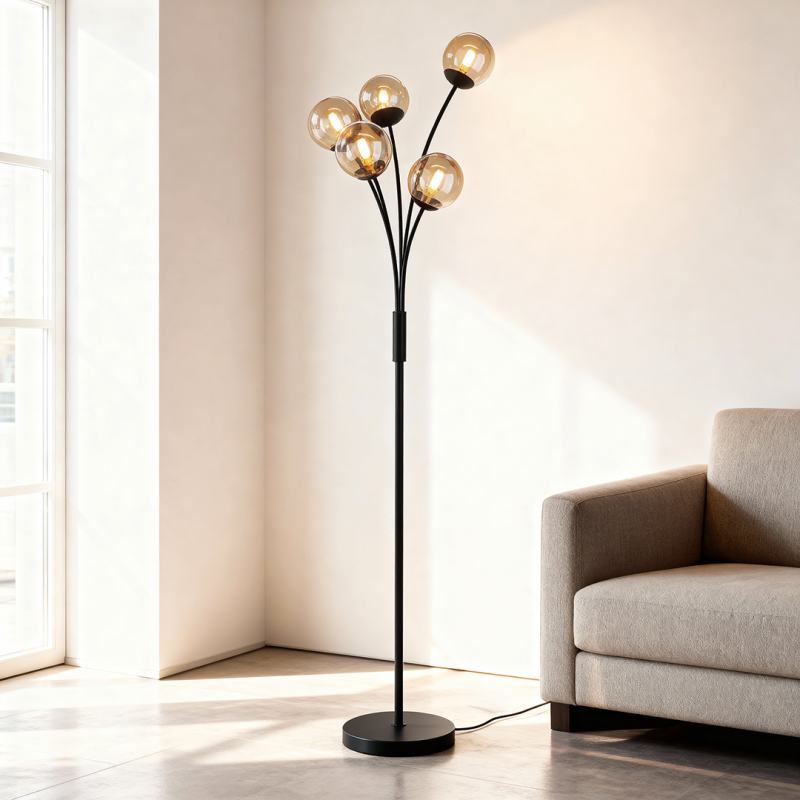 Designová stojací lampa jantarová, Stacy, s vypínačem Designová stojací lampa jantarová, Stacy, s vypínačem