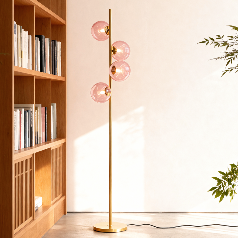 Designová stojací lampa mosazná, Remo, s vypínačem