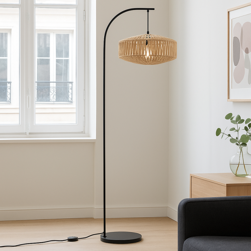 Japandi stojací lampa hnědá, Selena, s vypínačem Japandi stojací lampa hnědá, Selena, s vypínačem