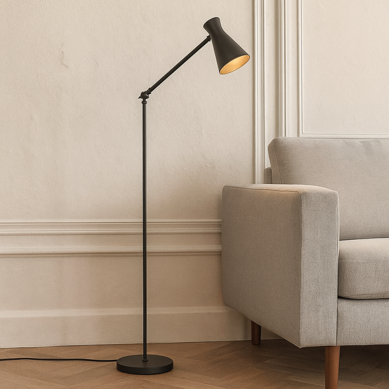 Moderní stojací lampa černá, Steve, s vypínačem