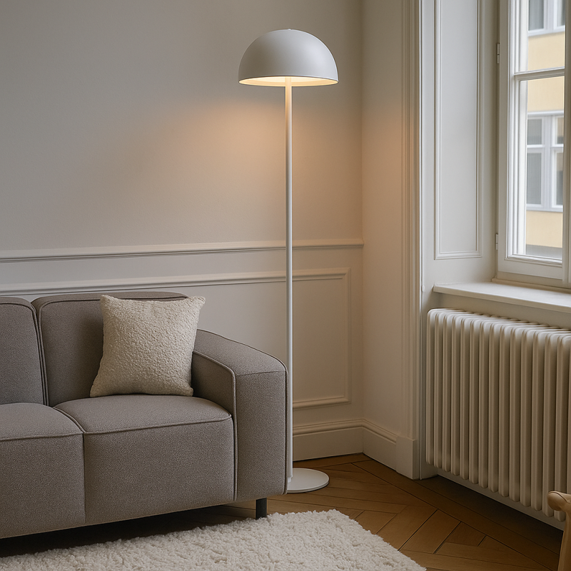 Retro stojací lampa bílá, Douwe, 4W, LED dim to warm, s dotykovým stmívačem