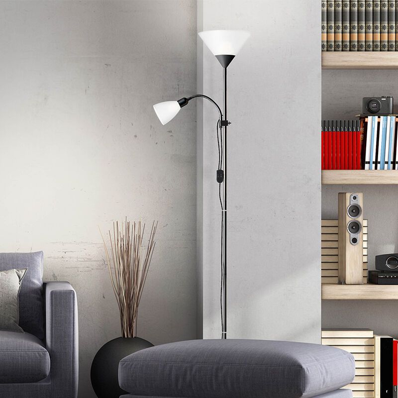 Hliníková stojací čtecí lampa černá, Josephina, s vypínačem