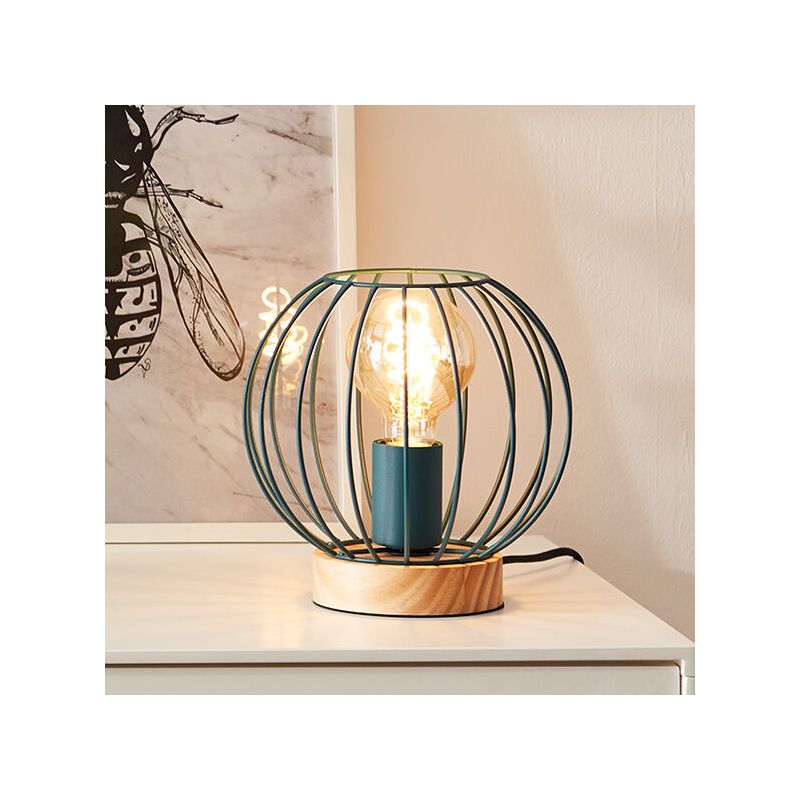 Industriální stolní lampa modrá, Donato, s vypínačem