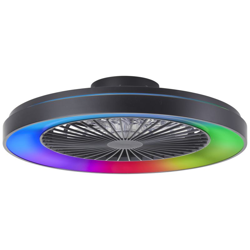 Moderní stropní ventilátor černý, Yasir, 48W, RGBW LED, s dálkovým ovládáním