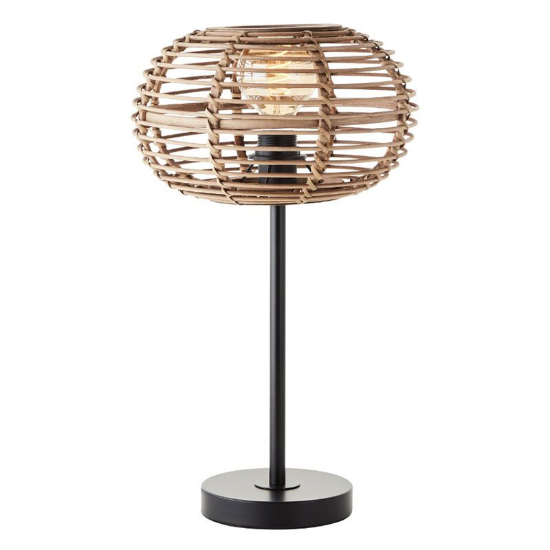 Ratanová stolní lampa hnědá, Sevim, s vypínačem