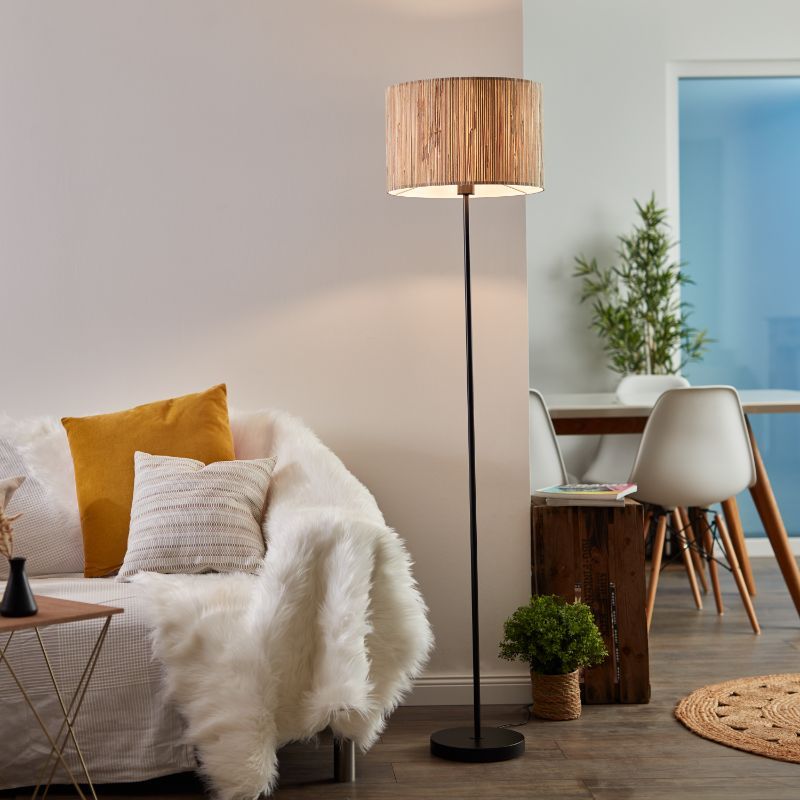 Rustikální stojací lampa béžová, Wenda, s vypínačem