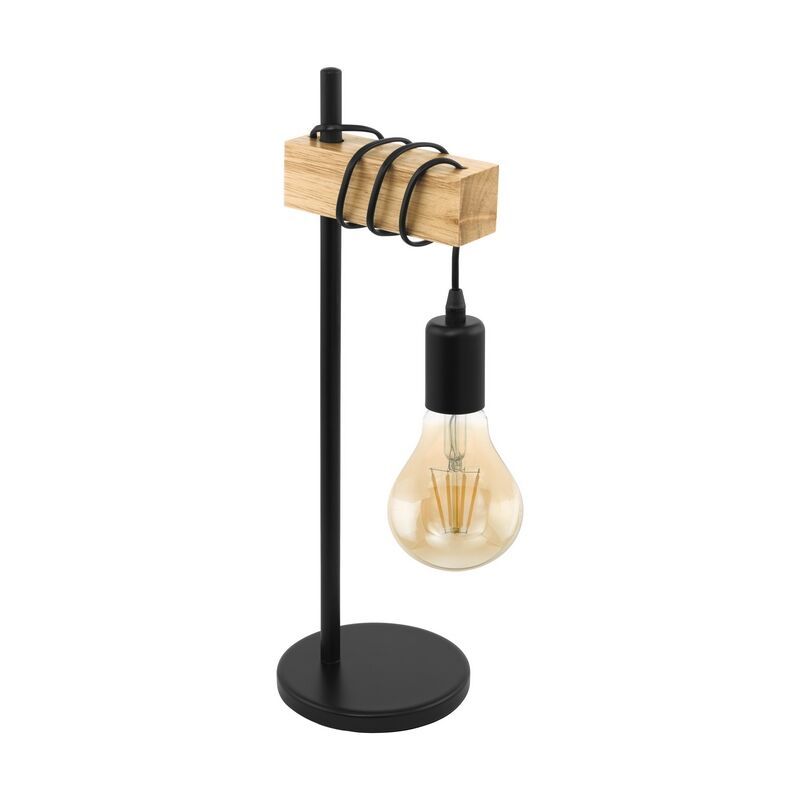 Dřevěná rustikální stolní lampa černá, Anton, s vypínačem