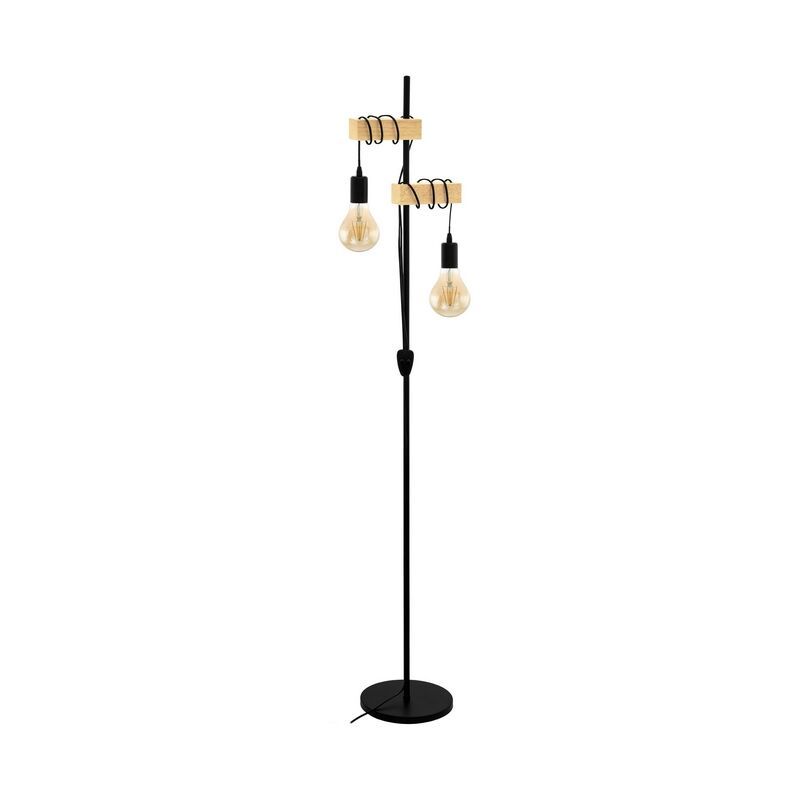 Dřevěná rustikální stojací lampa černá, Anton, s vypínačem