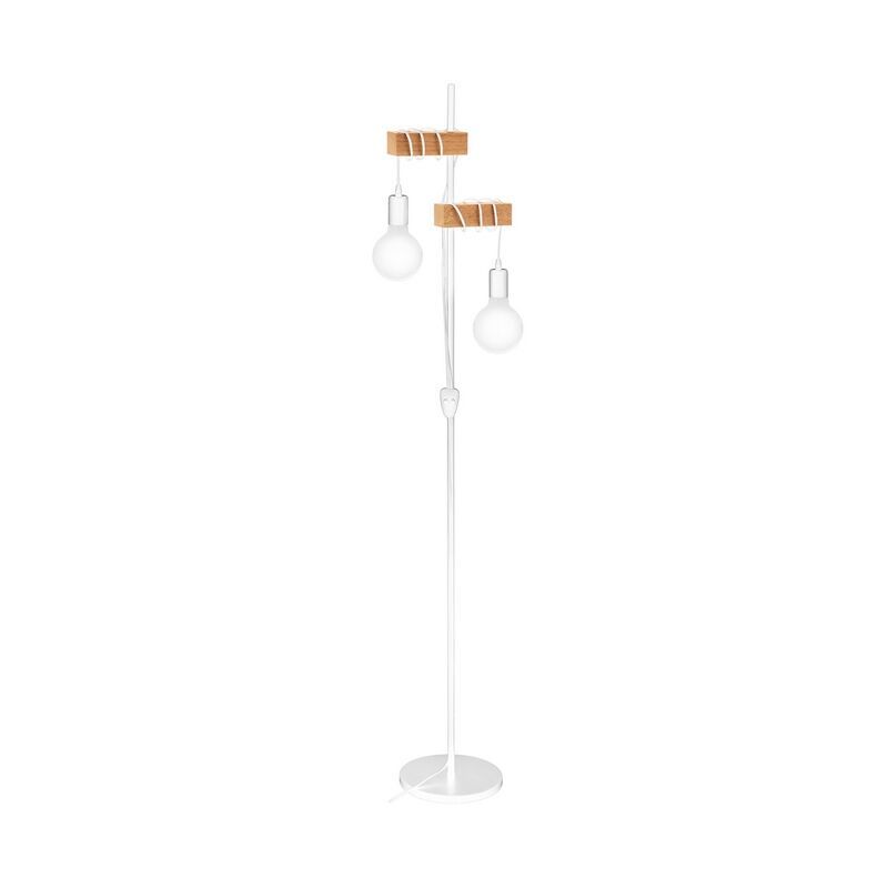 Dřevěná rustikální stojací lampa bílá, Anton, s vypínačem