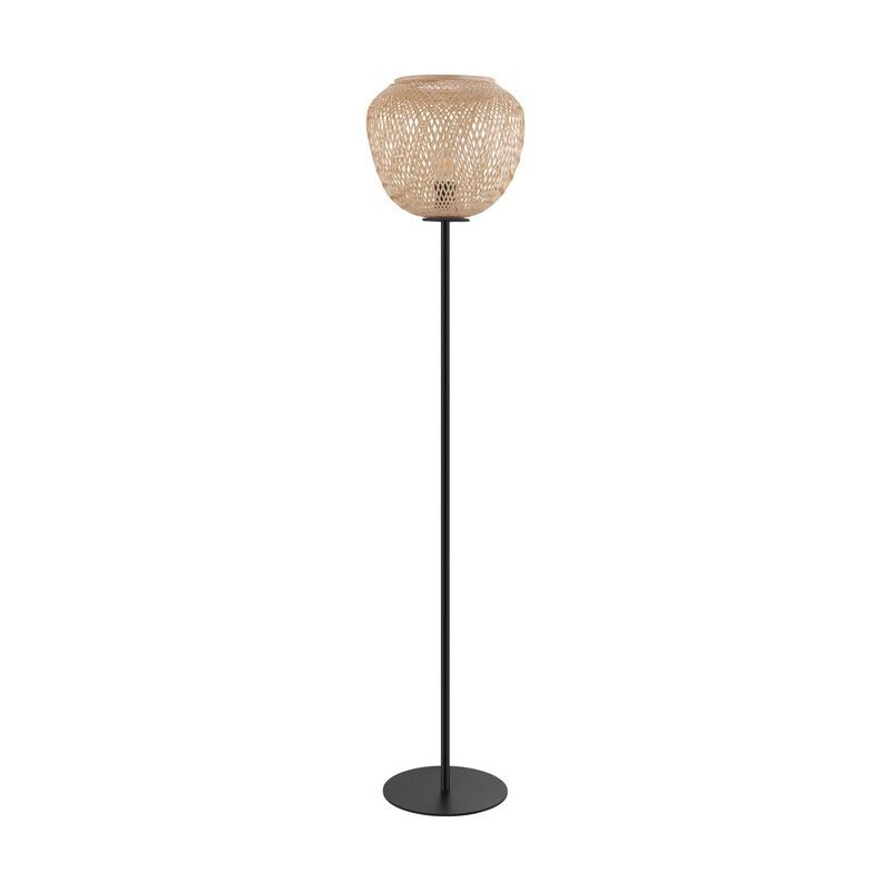 Dřevěná rustikální stojací lampa černá, Nicole, s vypínačem