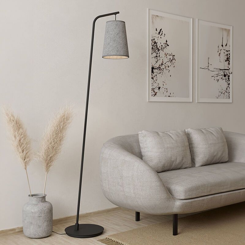 Látková stojací lampa šedá, Allan, s vypínačem Látková stojací lampa šedá, Allan, s vypínačem
