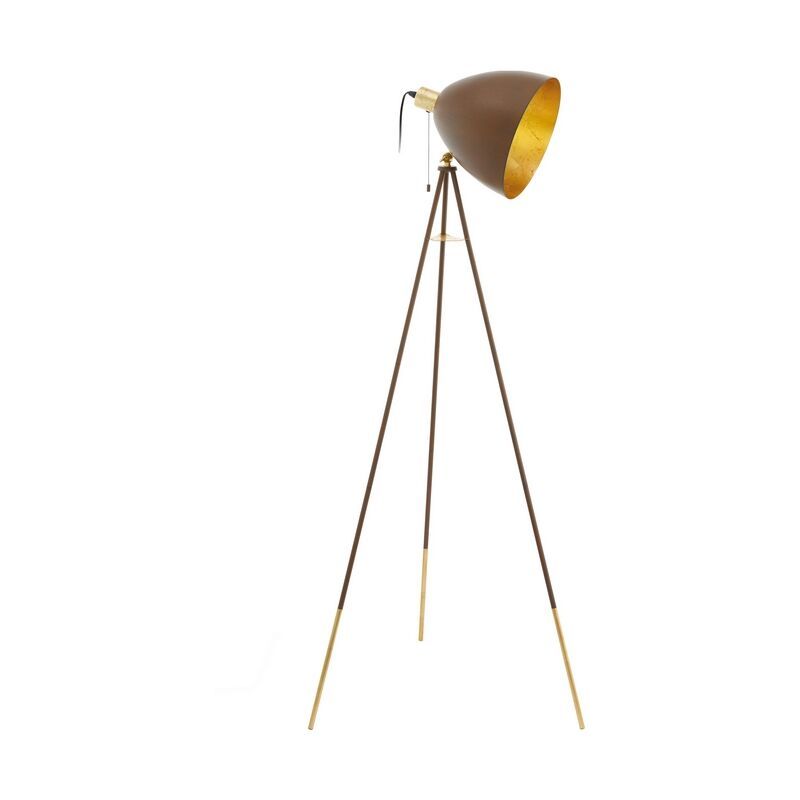 Ocelová moderní trojnohá stojací lampa zlatá, Maick, s tahovým vypínačem