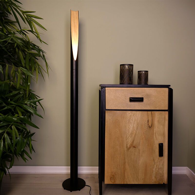 Hliníková moderní stojací lampa hnědá, Aloysius, s vypínačem