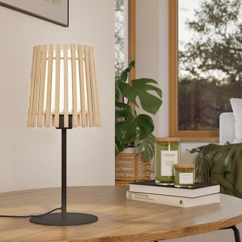 Dřevěná stolní lampa rustikální, Farah, s vypínačem