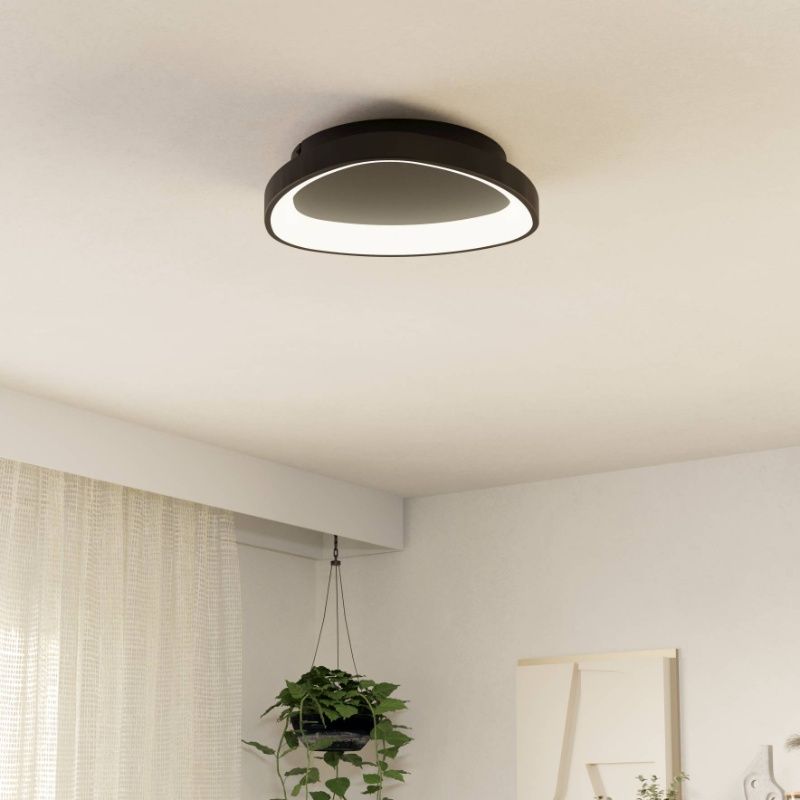 Plastové moderní stropní svítidlo černé, Shauni, 12W, LED nastavitelný od teplé po studenou bílou, s dálkovým ovládáním