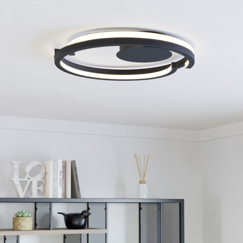 Plastové moderní stropní světlo černé, Madhvi, 20W, LED nastavitelný od teplé po studenou bílou, s dálkovým ovládáním Plastové moderní stropní světlo černé, Madhvi, 20W, LED nastavitelný od teplé po studenou bílou, s dálkovým ovládáním