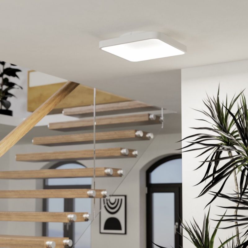 Ocelové moderní chytré stropní svítidlo bílé, Shauni, 20W, LED RGBW, s dálkovým ovládáním