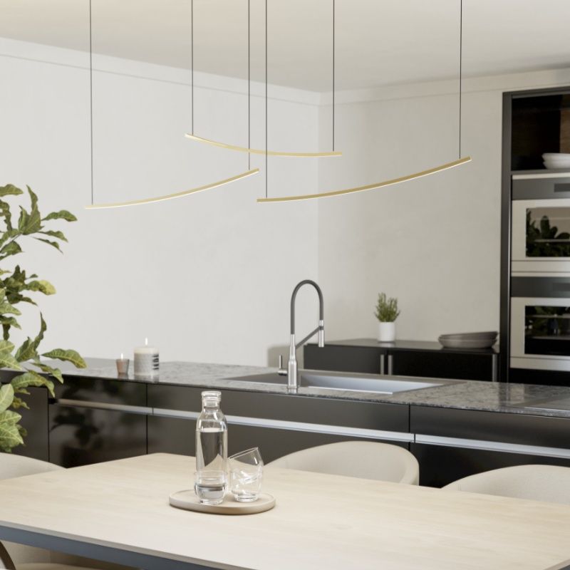 Plastové moderní závěsné světlo mosazné, Vilko, 22W, LED white switch