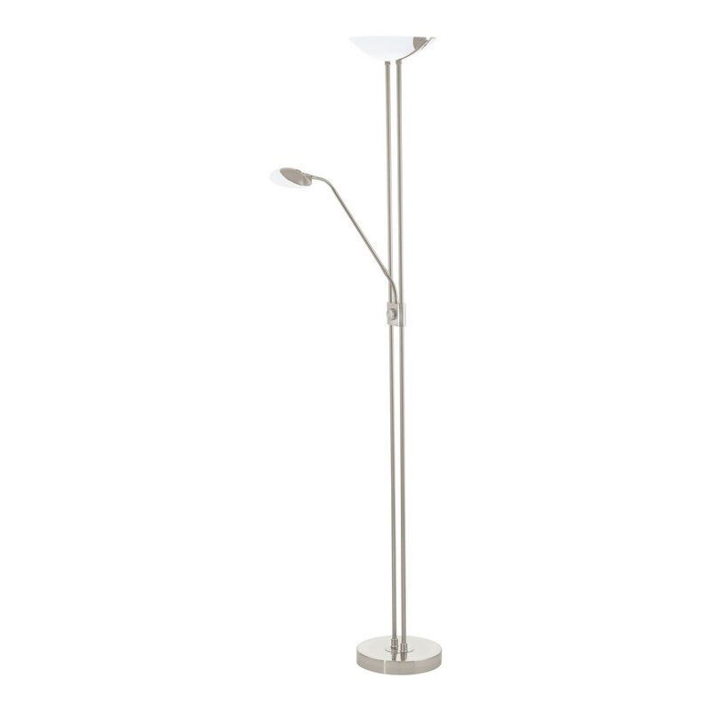Skleněná designová stojací čtecí lampa niklová, Brava, 20W, LED 3000 K, s vypínačem