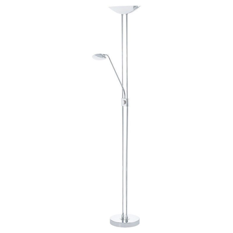Skleněná designová stojací čtecí lampa chromová, Brava, 20W, LED 3000 K, s vypínačem