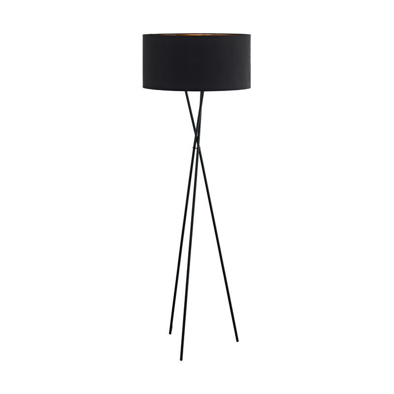 Látková moderní trojnohá stojací lampa černá, Anuschka, s vypínačem