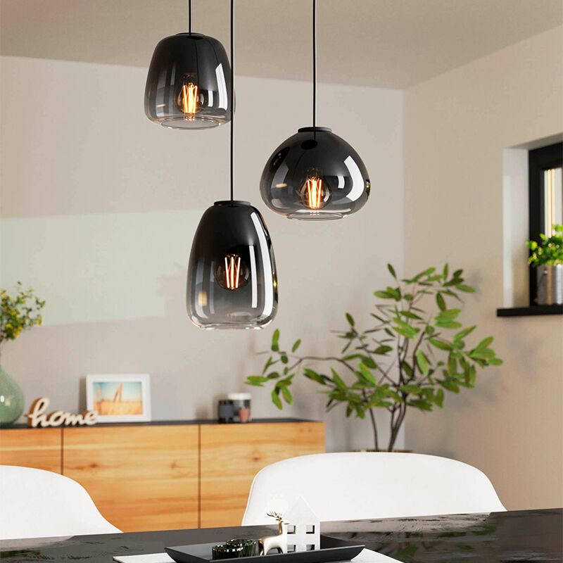 Skleněné designové závěsné světlo černé, Yolanda