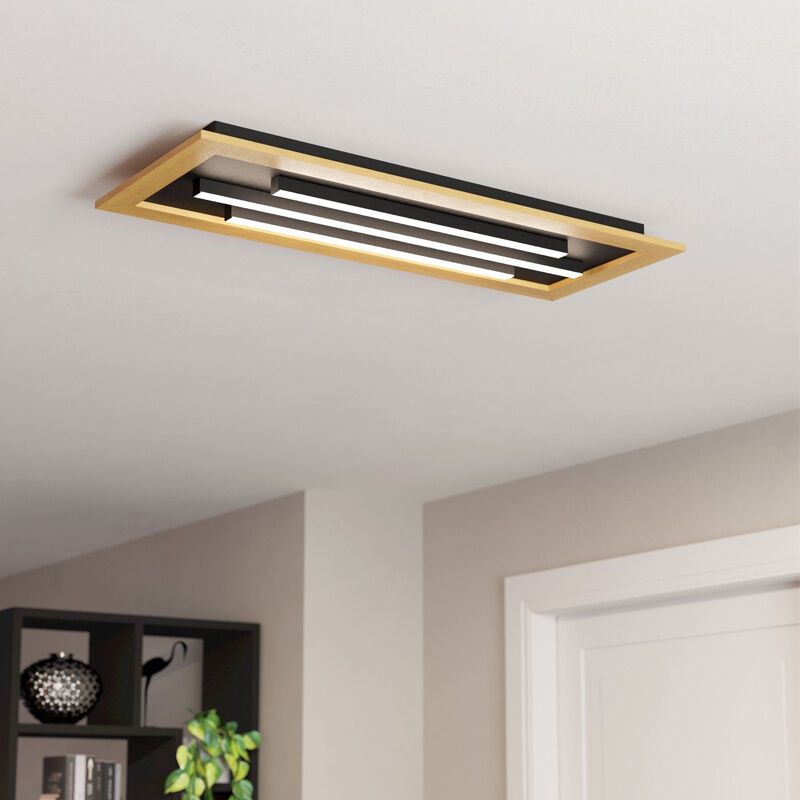 Hliníkové designové stropní světlo dřevěné, Kyllian, 9W, LED nastavitelný od teplé po studenou bílou, s 3stupňovým stmíváním