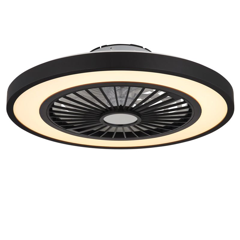 Černý moderní stropní ventilátor z plastu, Komal, 45W, nastavitelný LED svítivost od teplé do studené bílé, s dálkovým ovládáním
