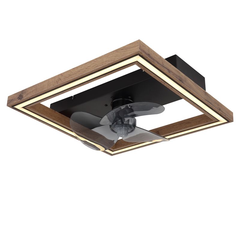 Hnědý moderní stropní ventilátor z plastu, Lamyea, 24W, nastavitelný LED svítivost od teplé do studené bílé, s dálkovým ovládáním