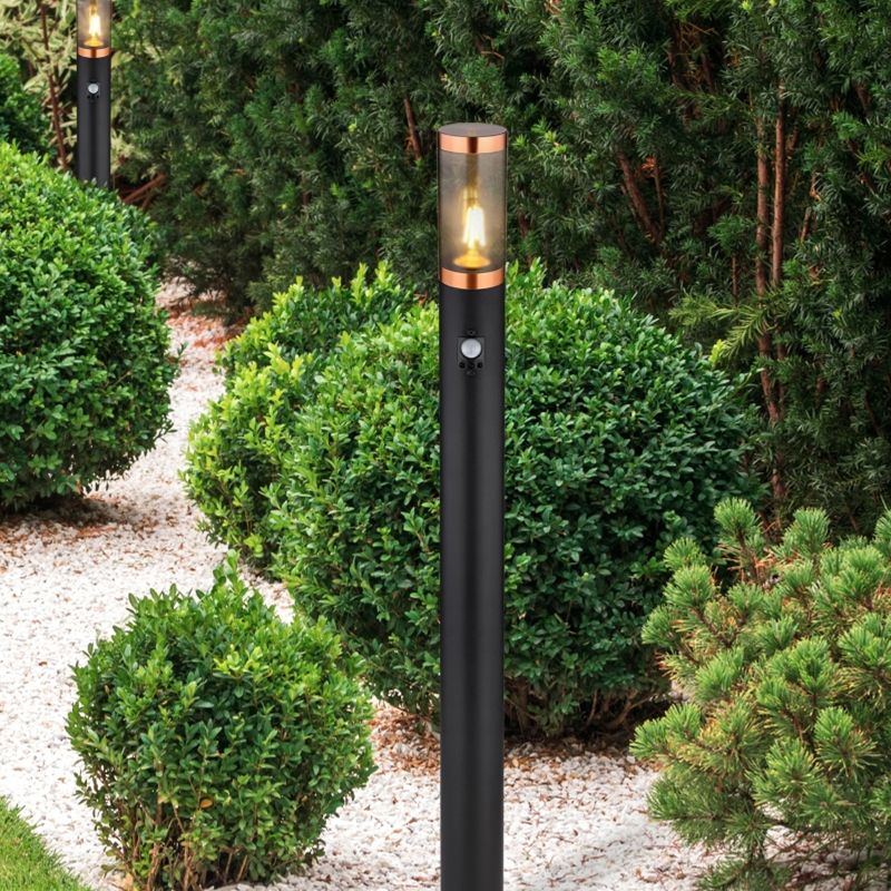 Nerezové Oceli moderní venkovní lampa stojací se senzorem pohybu černá, Ishara, IP44
