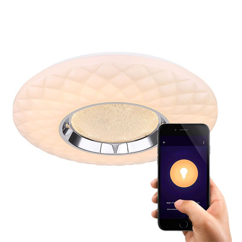 Kovové moderní chytré stropní svítidlo bílé, Aldin, 30W, LED nastavitelný od teplé po studenou bílou