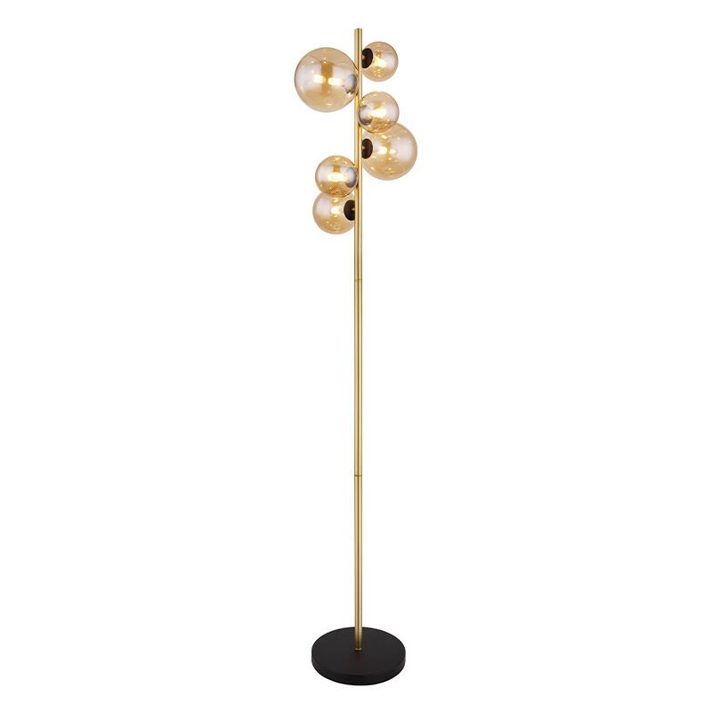 Skleněná designová stojací lampa jantarová, Melinda, s vypínačem Skleněná designová stojací lampa jantarová, Melinda, s vypínačem
