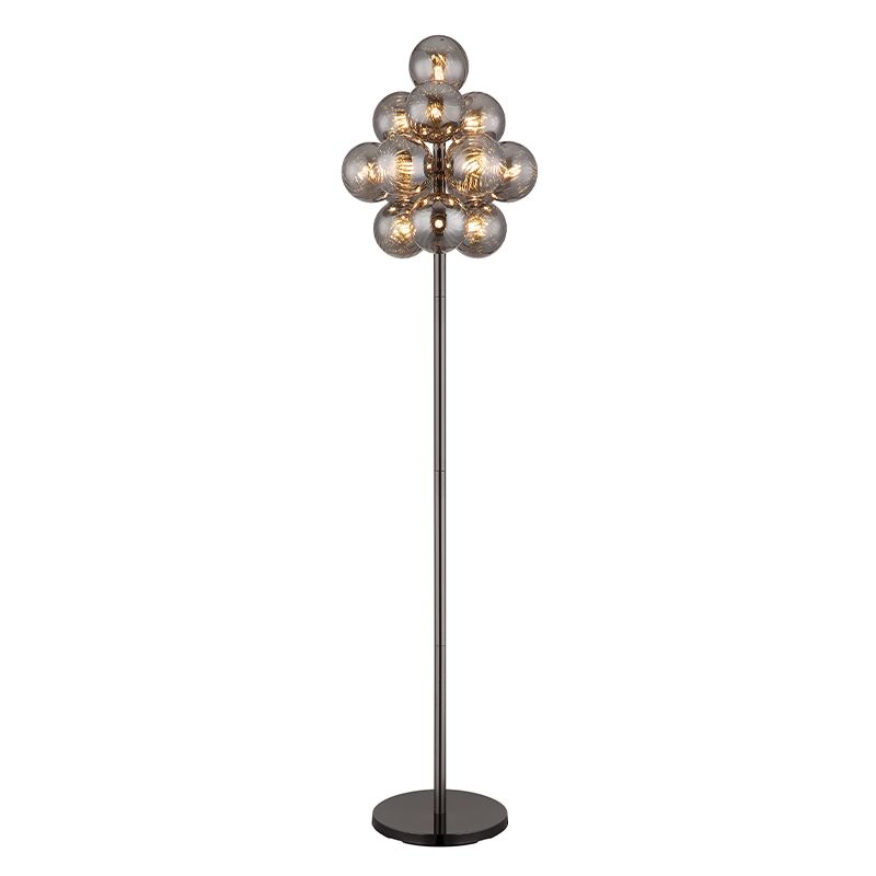 Skleněná retro stojací lampa šedá, Ozan, s vypínačem