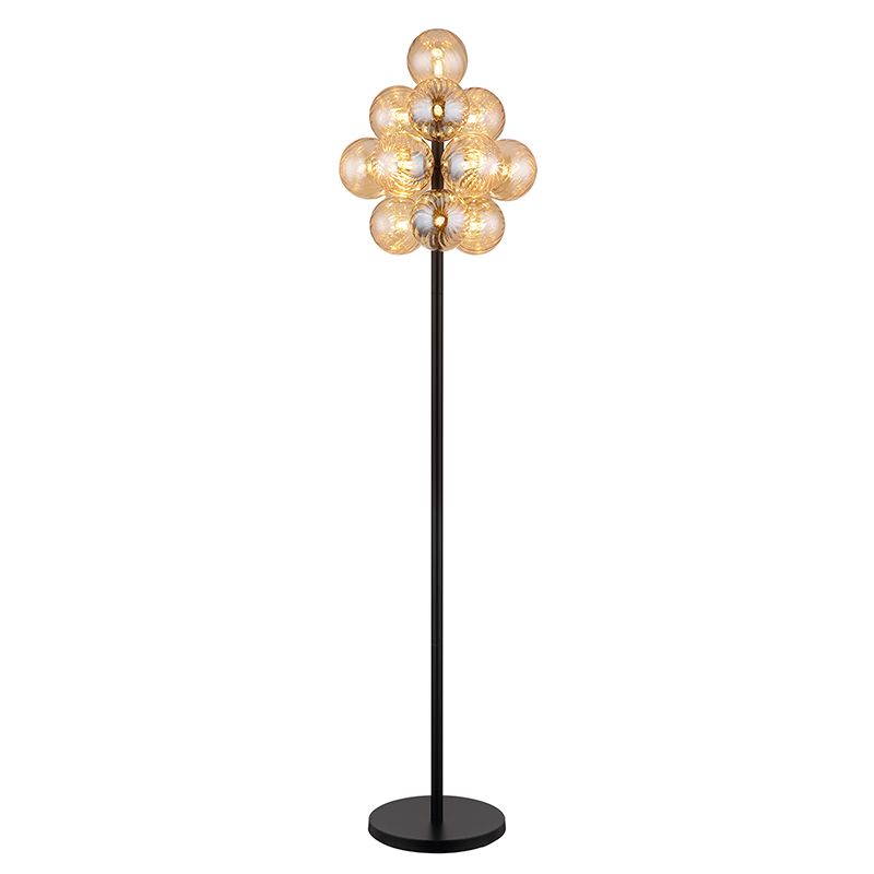 Skleněná retro stojací lampa jantarová, Ozan, s vypínačem Skleněná retro stojací lampa jantarová, Ozan, s vypínačem