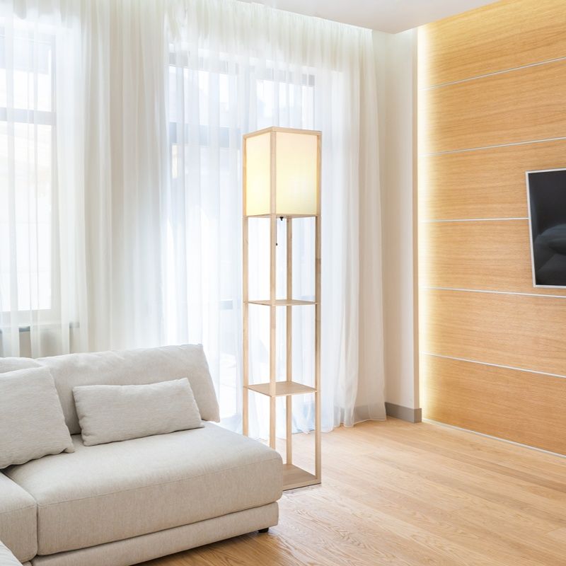 Dřevěná stojací lampa rustikální, Tessel, s tahovým vypínačem Dřevěná stojací lampa rustikální, Tessel, s tahovým vypínačem
