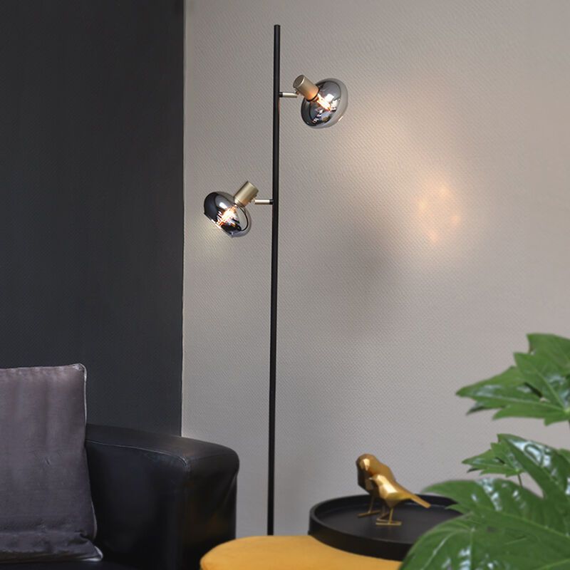 Skleněná stojací lampa černá, Skip, s vypínačem