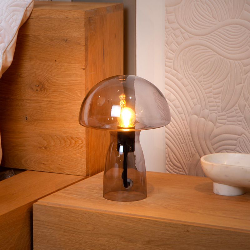 Šedá stolní lampa moderní, Fungo, s vypínačem
