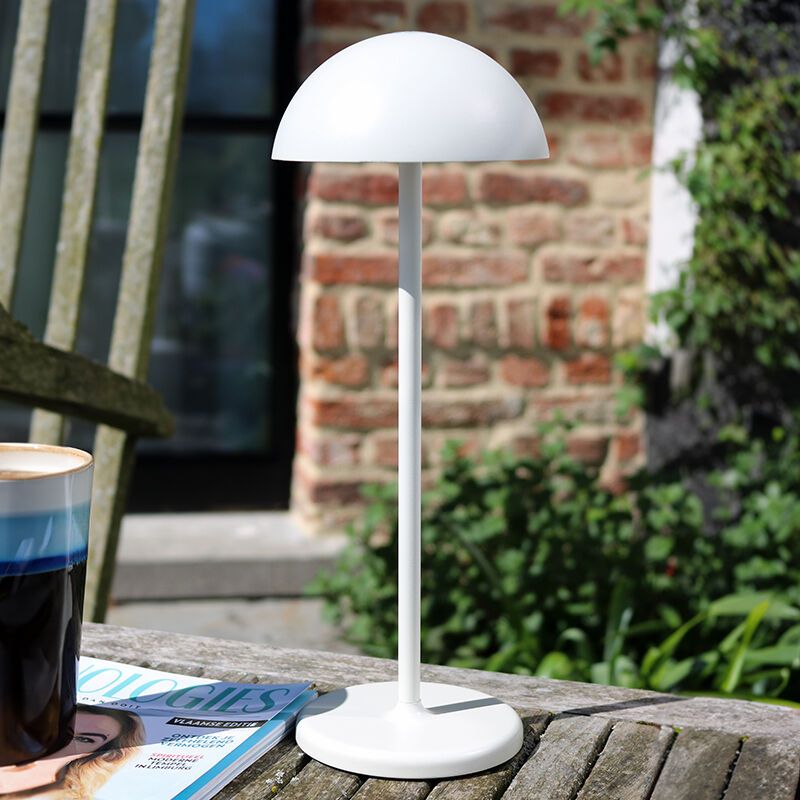 Bílá venkovní stolní lampa retro, Joy, 1,5W, LED 3000 K, IP54, s dotykovým stmívačem