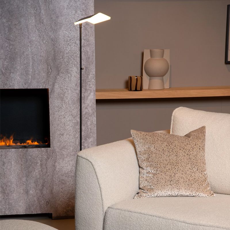 Černá stojací čtecí lampa moderní, Aaron, 12W, LED 2700 K, s dotykovým stmívačem
