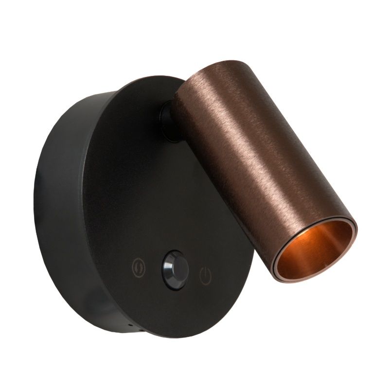 Hnědé nabíjecí nástěnné světlo moderní, Toni, 2W, LED white switch, s dotykovým stmívačem