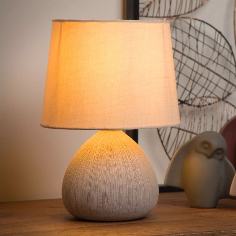 Keramická stolní lampa béžová, Ramzi, s vypínačem