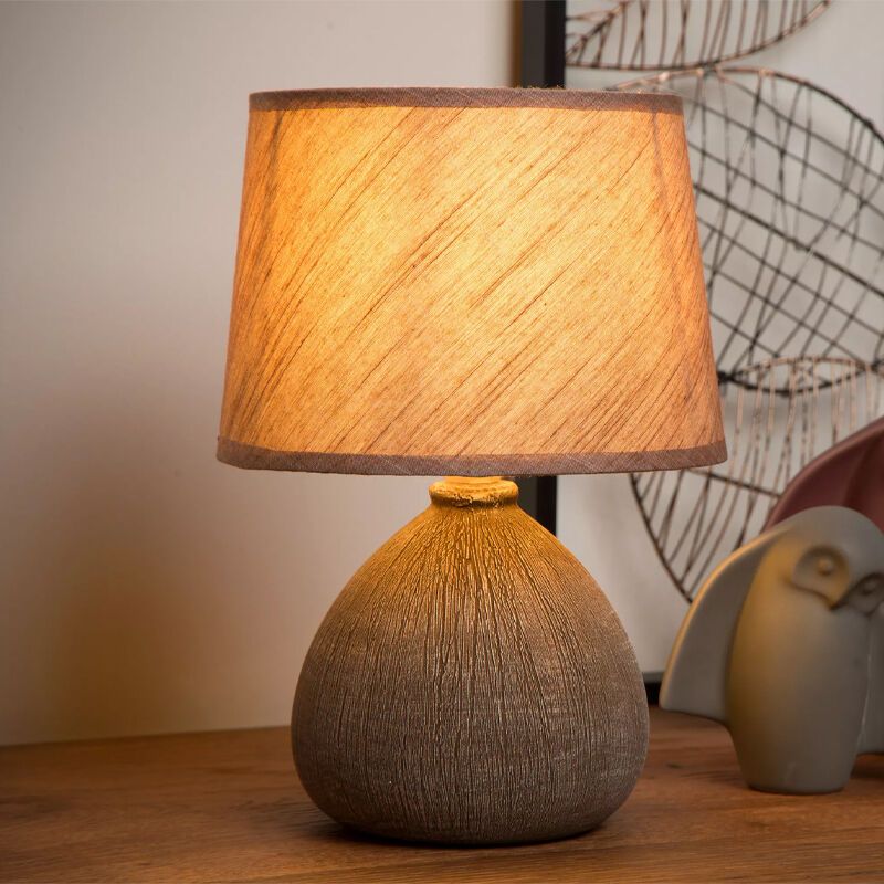 Keramická stolní lampa hnědá, Ramzi, s vypínačem Keramická stolní lampa hnědá, Ramzi, s vypínačem