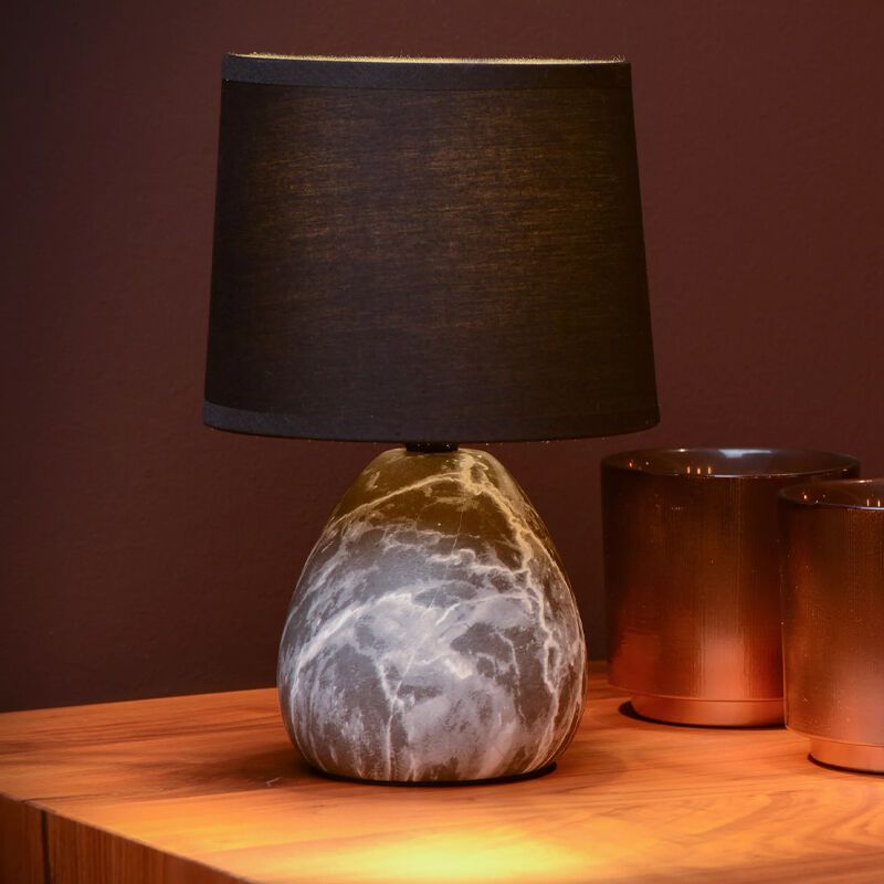 Keramická stolní lampa černá, Marmo, s vypínačem