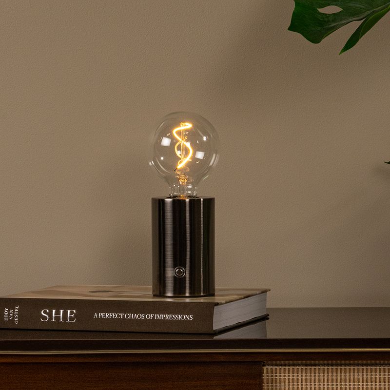 Šedá nabíjecí stolní lampa moderní, Vivo, s dotykovým stmívačem