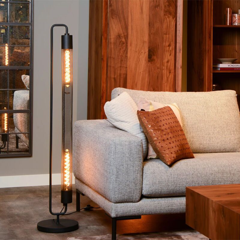 Černá stojací lampa moderní, Calixt, s vypínačem